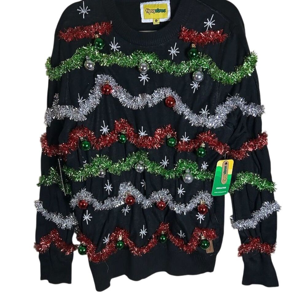 Tipsy Elves Unisex Light Up Ugly Christmas Sweater Black Size M